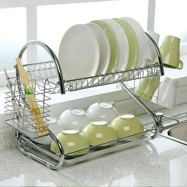 2 Layer Kitchen Dish Rack – Stainless Steel Dish Organizer