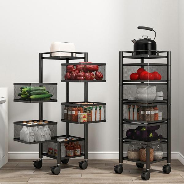 Kitchen Rotating Shelf 360 Degree Baskets – Multi-function Vegetable and Fruit Storage Rack with Wheels