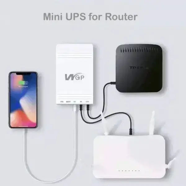 WGP Mini UPS – Router + ONU Backup up to 8 Hours (5V, 9V, 12V Output) – Black Color