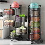 Kitchen Rotating Shelf 360 Degree Baskets – Multi-function Vegetable and Fruit Storage Rack with Wheels